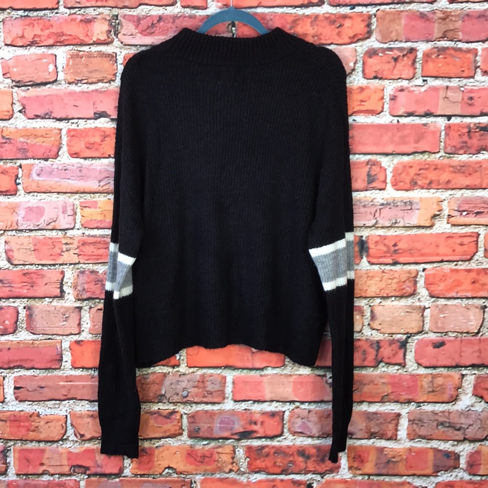 Revolve John + Jenn Black Varsity Stripe Mock Neck Sweater - Picture 10 of 13